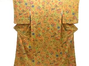 縮緬地鳳凰に花更紗模様小紋着物